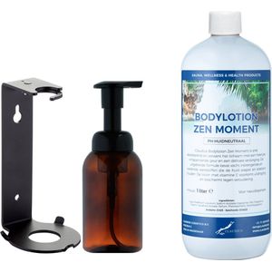Zeepdispenser 300 ml amber bruin hervulbaar + 1 liter Bodylotion Zen Moment navulling (inclusief beugel)