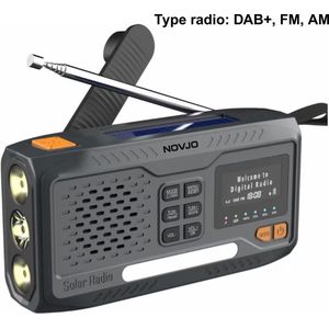 NOVJO® Draagbare Noodradio DAB+ & FM met Bluetooth, Zonnepaneel, Opwindbaar, 4500mAh Powerbank & LED Zaklamp – Noodradio voor Noodpakket, Camping & Outdoor – 2 Jaar Garantie