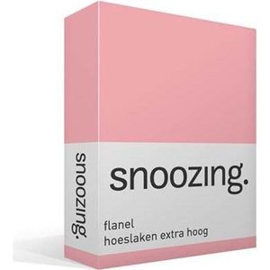 Snoozing - Flanel - Hoeslaken - Lits-jumeaux - Extra Hoog - 180x200 cm - Roze