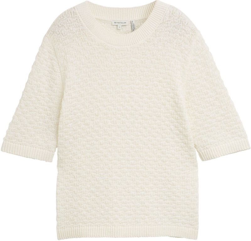 TOM TAILOR - Trui - Wit - Ronde Hals - Halve Mouw - Normale Pasvorm