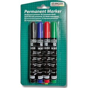 permanent marker - zwart - blauw - rood - groen - 4 stiften