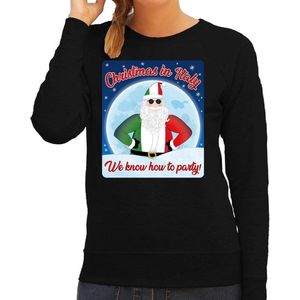 Foute Italie Kersttrui / sweater - Christmas in Italy we know how to party - zwart voor dames - kerstkleding / kerst outfit M