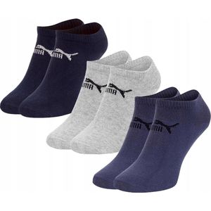 Puma - Unisex - Maat 35 - 38 cm - Korte Sokken voor Heren/Dames - Sport - Sneaker - ( 3 - pack ) Blauw,Zwart,Grijs
