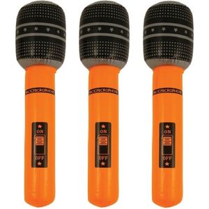 Set van 3x stuks opblaasbare microfoon neon oranje 40 cm - Speelgoed microfoon - Popster verkleed accessoire - Feestartikelen