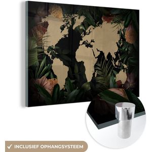 MuchoWow® Glasschilderij 150x100 cm - Schilderij acrylglas - Wereldkaart - Planten - Bloemen - Foto op glas - Schilderijen