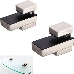 2 stuks (geborsteld nikkel) metalen verstelbare, Voor 3-22mm houten/glazen plankbeugel wandmontage - Glasklem, Glas Plankdragers - zinklegering glazen planksteunbeugel