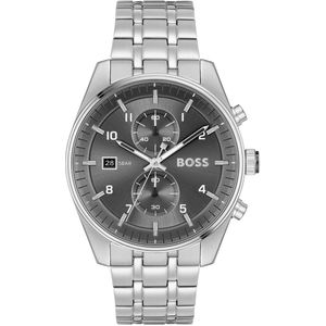 BOSS HB1514151 SKYTRAVELLER Heren Horloge - Chronograaf - Mineraalglas - Staal - Zilverkleurig - 44 mm breed - Quartz - Vouw/Vlindersluiting