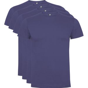 4 Pack Dogo Premium Unisex T-Shirt merk Roly 100% katoen Ronde hals Denim Blauw, Maat 3XL
