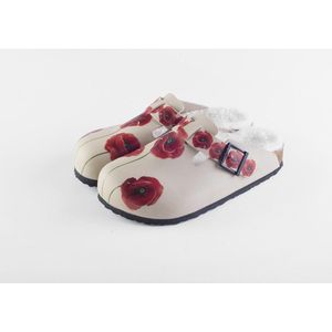 GOBY Clogs met Rode Bloemen – Handgemaakt – Hoge Kwaliteit – Maat 35