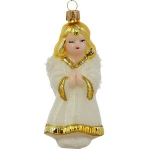 Kerst Engeltjes - Twee Kersthangers van glas in wit en goud