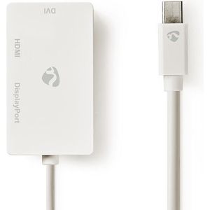 Nedis Mini DisplayPort-Kabel - DisplayPort 1.2 - Mini-DisplayPort Male - DisplayPort Female / DVI-D 24+1-Pins Female / HDMI Input - 21.6 Gbps - Vernikkeld - 0.20 m - Rond - PVC - Wit - Polybag
