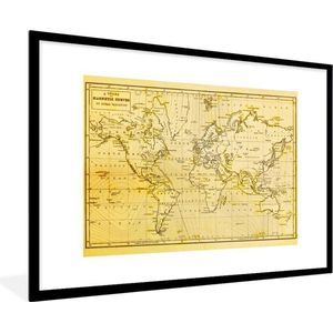 Fotolijst incl. Poster - Wereldkaart - Vintage - Geel - 90x60 cm - Posterlijst