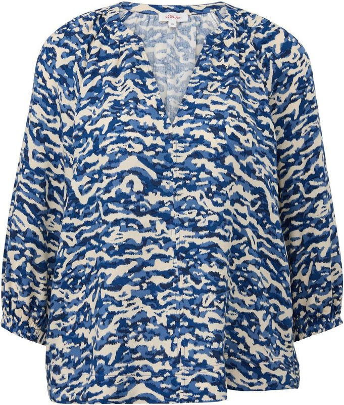 s.Oliver - Blouse - Blauw - Gevoerde Zoom - Raglanmouwen - Camouflage