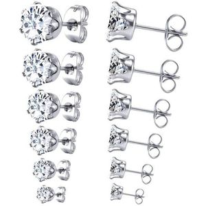 Aramat Jewels Oorbellen - Stalen Oorbellen Met Zirkonia Transparant - Roestvrij staal - Mannen - Kinderen - [8mm,3mm,4mm,5mm,6mm,7mm,9mm,2mm]