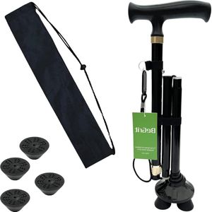 Verstelbare zwart aluminium wandelstok met ergonomische grip en draagtas - inklapbare duurzame loophulp voor vrouwen en mannen