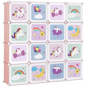 Goodivery ® - kinderkast - 16-kubus-stellingkast, kinderkast, kledingkast met deuren, speelgoed - 123 x 31 x 123 cm - Roze