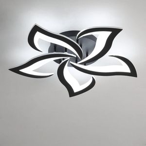 Goeco Plafondlamp - 58cm - Groot - LED - 60W - Bloemblaadjes Design - Koel Wit Licht - 6500K - Acryl - Zwart - Voor Woonkamer Slaapkamer Studeerkamer