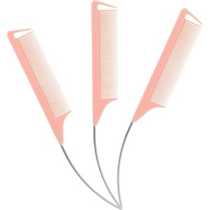 3 Stks Gebogen Rat Staart Kammen - Lang Stalen Pin - Haar Styling Gereedschap voor Vrouwen (Roze) .
