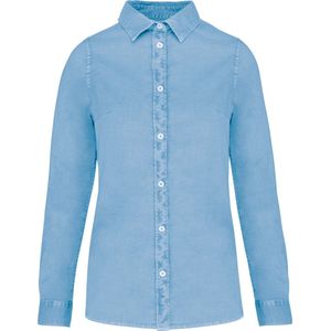 Vintage wash damesoverhemd 'Twill' lange mouwen Cool Blue - L