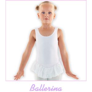 Dancer Dancewear® Ballerina jurk - Balletpakje BALLERINA met rokje in WIT voor meisjes Maat 116/122 – 8 Jaar