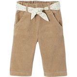 Ribfluweel - Wijde Babybroek - Beige - Met Gebloemde Riem