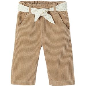 Ribfluweel - Wijde Babybroek - Beige - Met Gebloemde Riem