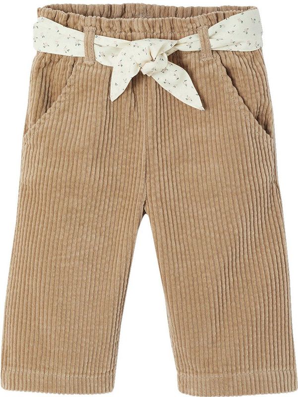 Ribfluweel - Wijde Babybroek - Beige - Met Gebloemde Riem