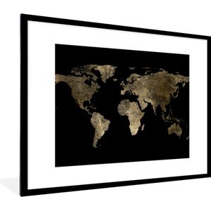 Fotolijst incl. Poster - Wereldkaart - Goud - Zwart - Aarde - Luxe - 80x60 cm - Posterlijst