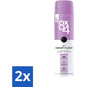 2 x 8 x 4 Deodorant - No.4 Vibrant Flower - Deodorant - Bloemengeur - 150 ml - Bloemige Deodorant - Deodorant Voor Vrouwen - Langdurige Geur - 24 Uur Bescherming - Deodorant 150 Ml