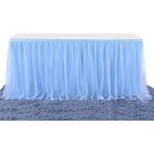 Tule tafelrok blauw, tutu tafelrokken blauw 183 x 76 cm, snoep tafelkleed tule voor jarige decoratie voor jarige meisjes, babyfeestje, snoepfeestje, candybar, bruiloft, zonder LED