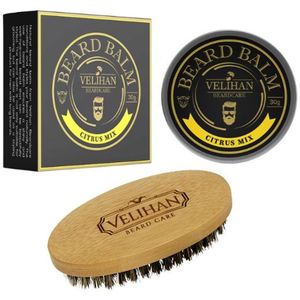 Velihan Beardcare - Baardverzorging Duo Pack - Baardbalsem Citrus Mix - Baardborstel - Baardverzorging set - Cadeau voor hem - Baardverzorging - Baard olie - Cadeau voor vriend - Baardgroei - Perfecte cadeau voor man - Geschenkset mannen