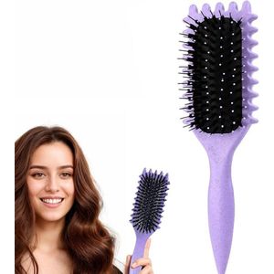 Krulborstel voor mannen en vrouwen, geschikt voor het ontwarren, kammen, stylen en krullen van haar, paars, unisex, geschikt voor alle haartypen
