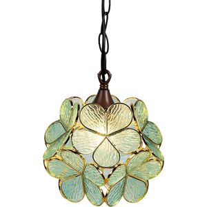 HAES DECO - Tiffany Hanglamp 21x21x17/90 cm Groen Glas Hanglamp Eettafel Hanglampen Eetkamer Glas in Lood