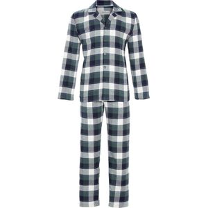 Flanellen heren doorknooppyjama ruiten - Blauw - Maat - 48