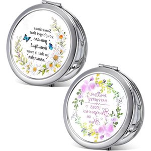 2 stuks dubbelzijdige ronde handmake-up reisspiegel - Vergrootspiegel voor damesportemonnee en handtas (zilver 65 cm)