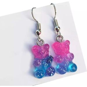 Akyol - beertjes oorbellen - Blauw roze - Beertje - Cadeau - Sieraad - sieraad voor meisje - oorbellen - glitter