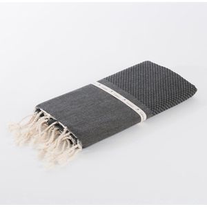 Lantara Hamamdoek Zwart - Wafel - 100x200cm - Saunadoek strandlaken strandhanddoek hamam handdoek reishanddoek