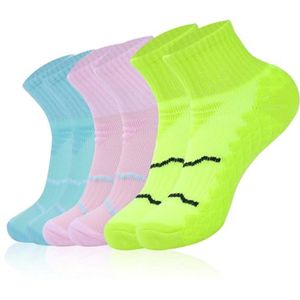 Enkelhoge hardloopsokken voor dames - 3 paar, sportieve sokken in blauw, roze en geel (maat 36-42)