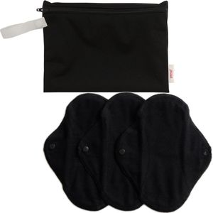 ImseVimse wasbare inlegkruisjes met wetbag - zwart - 3 stuks