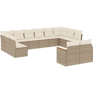 vidaXL - 12-delige - Loungeset - met - kussens - poly - rattan - beige