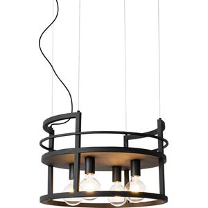 QAZQA cage rack - Industriele Hanglamp - 4 lichts - Ø 57 cm - Zwart - Industrieel - Woonkamer | Slaapkamer | Keuken