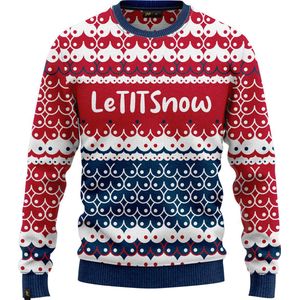 JAP Christmas Foute Kersttrui (maat L) - 100% Gerecycled - Kriebelt niet - Kerstcadeau volwassenen - Kersttrui dames en heren - LeTITSnow - Rood/Blauw
