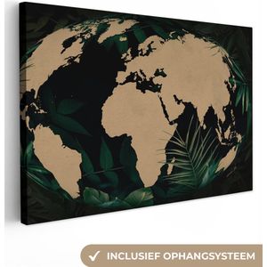 Canvas Wereldkaart - 30x20 - Wanddecoratie Wereldkaart - Wereldbol - Planten