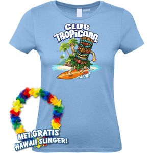 Dames t-shirt Tiki Surfer | Toppers in Concert 2024 | Club Tropicana | Hawaii Shirt | Ibiza Kleding | Lichtblauw Dames | maat S