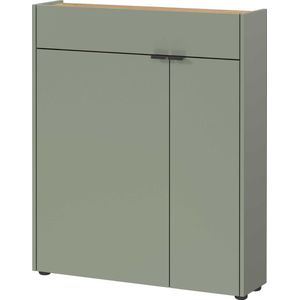 Opbergkast Eleonore Eiken - Groen - Breedte 83 cm - Hoogte 99 cm - Diepte 22 cm - Met lades - Met planken - Met openslaande deuren