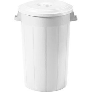 Buitenprullenbak - 100L - Afvalbak buiten - Afvalton met deksel - Vuilnisbak - Afvalemmer - Wit