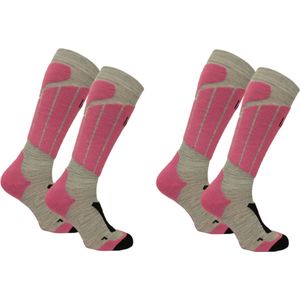 Norfolk Skisokken Kinderen - 2 Paar - Merino Wol Climayarn - Warm en Droog Thermosokken - Antiblaren Skisokken met Schokabsorptie Zonedemping - Maat 35-38 - Roze - Aspen Kids