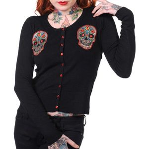 Banned - SUGAR SKULL Cardigan - L - Zwart/Rood