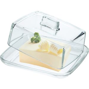 KADAX Botervloot van glas, rechthoekige boterklok, heldere boterschaal met deksel en handvat, boterhouder, boterglas, vaatwasmachinebestendig (transparant)
