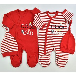 Baby Babykleding Babykleertjes Rompers & Boxpakken Boxpakjes Babykleding unisex - Boxpakje - Print - 4-delig- Jumpsuit Baby - Rode - Met drukknoopjes - Maat 56